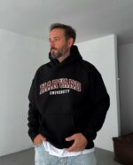 Мужское Утепленное Черное Худи “Harvard” Оверсайз на Флисе
