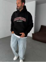 Мужское Утепленное Черное Худи “Harvard” Оверсайз на Флисе