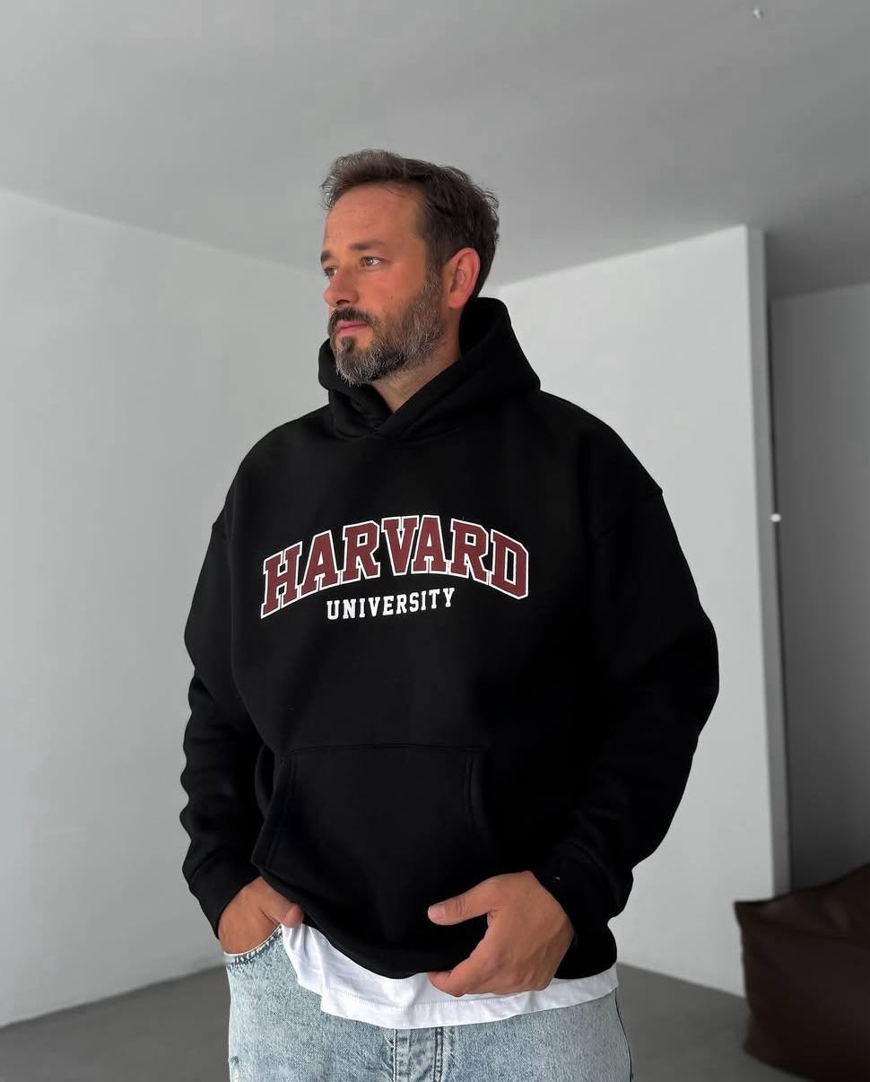 photo_2025-10-27_20-52-48 Мужское Утепленное Черное Худи “Harvard” Оверсайз на Флисе