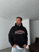 Мужское Утепленное Черное Худи “Harvard” Оверсайз на Флисе