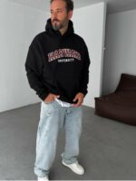 Мужское Утепленное Черное Худи “Harvard” Оверсайз на Флисе