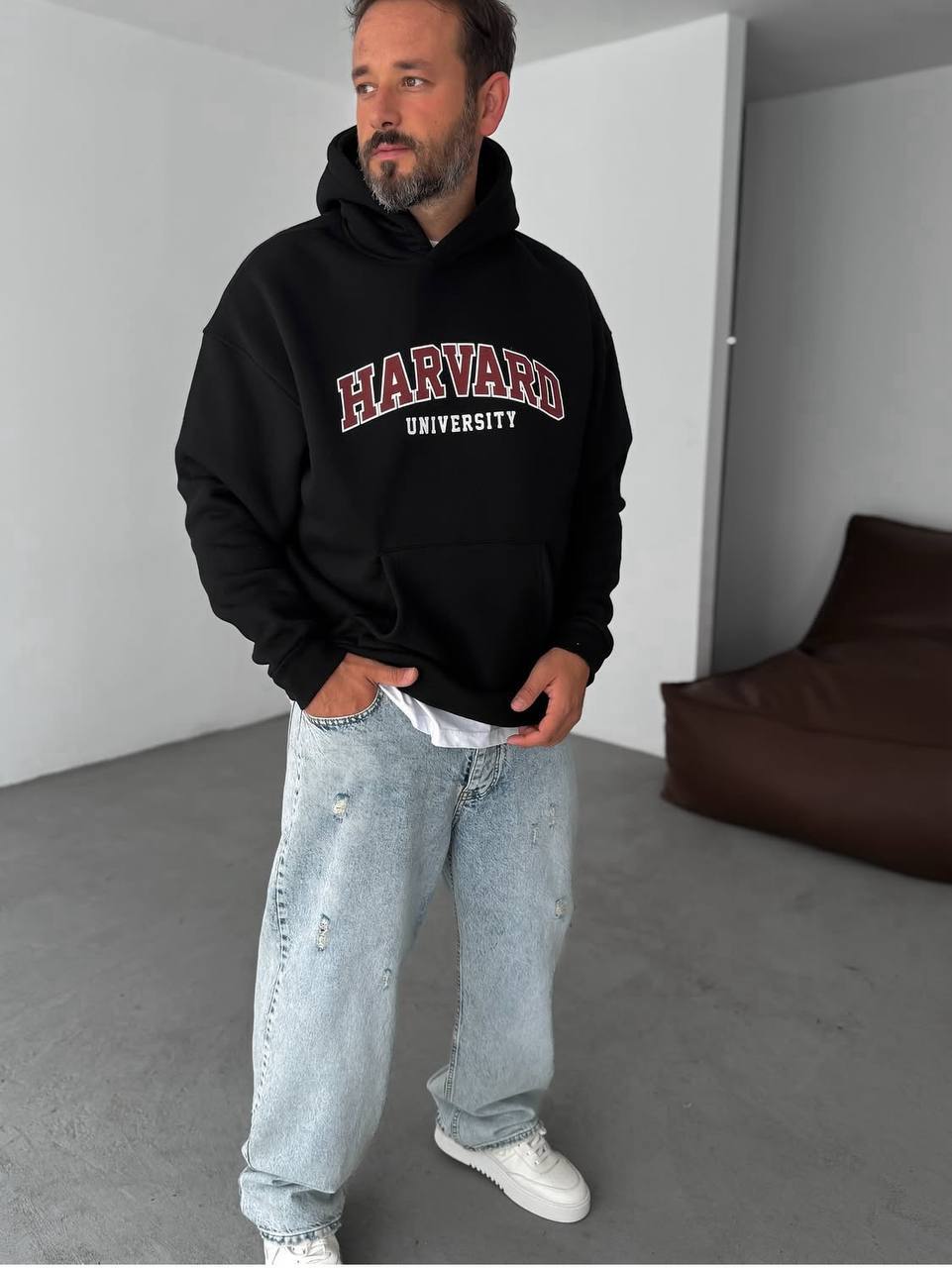 photo_2025-10-27_20-52-49 (2) Мужское Утепленное Черное Худи “Harvard” Оверсайз на Флисе