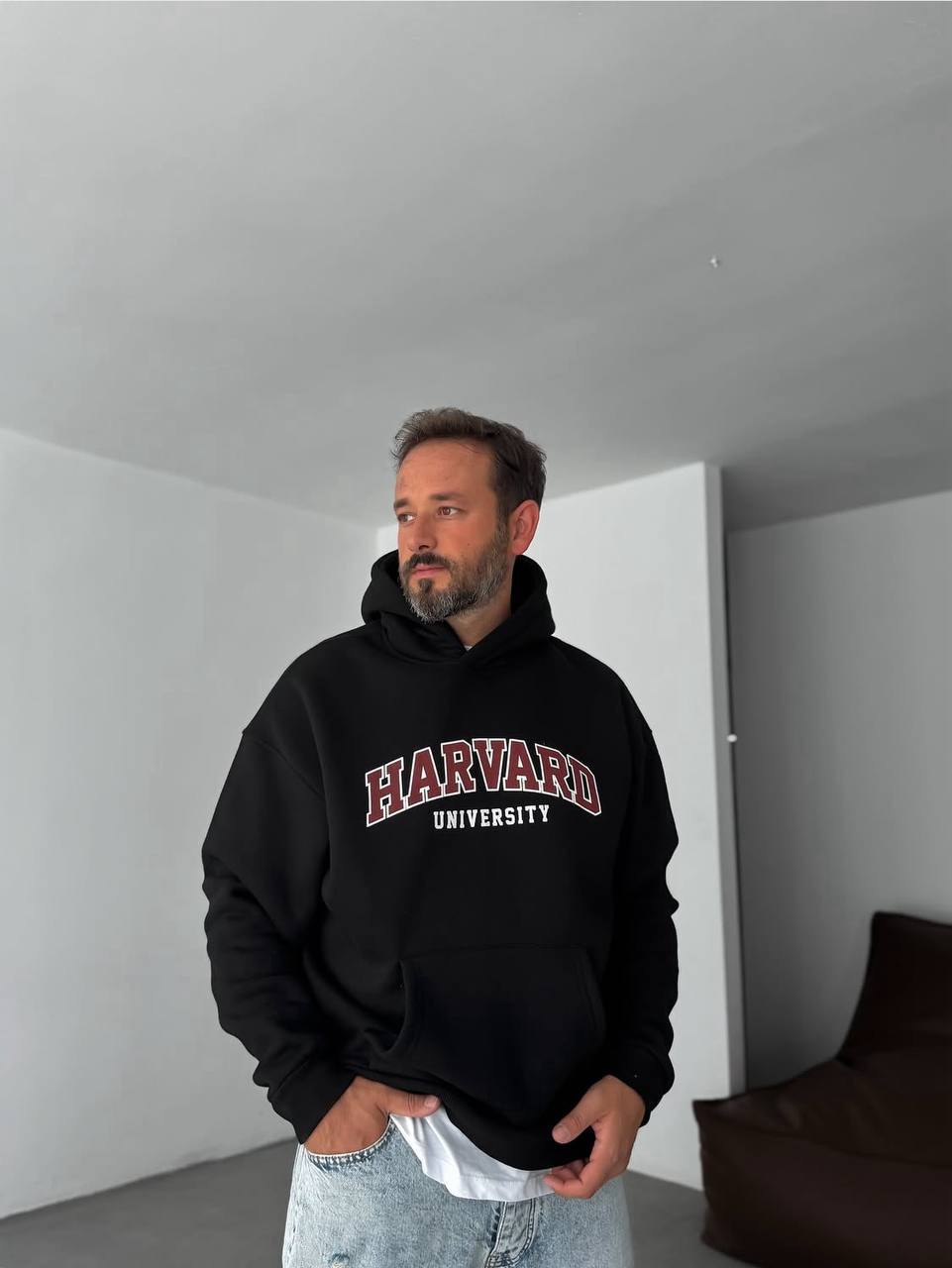 photo_2025-10-27_20-52-49 Мужское Утепленное Черное Худи “Harvard” Оверсайз на Флисе