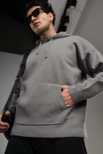 Мужское Базовое Хлопковое Серое Худи Свободного Кроя