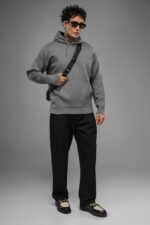 Мужское Базовое Хлопковое Серое Худи Свободного Кроя