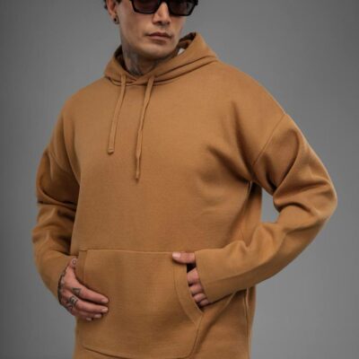 Мужское Базовое Хлопковое Рыжее Худи Свободного Кроя
