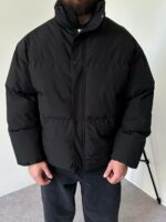 Мужская Зимняя Черная Куртка Пуфер - Стеганая Оверсайз с Высокой Горловиной