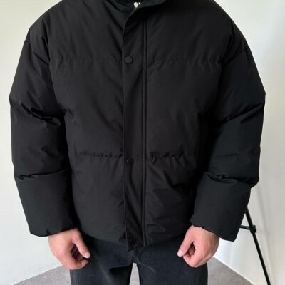 Мужская Зимняя Черная Куртка Пуфер - Стеганая Оверсайз с Высокой Горловиной