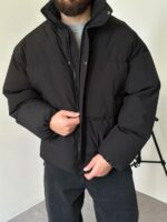 Мужская Зимняя Черная Куртка Пуфер - Стеганая Оверсайз с Высокой Горловиной