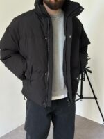 Мужская Зимняя Черная Куртка Пуфер - Стеганая Оверсайз с Высокой Горловиной