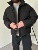Мужская Зимняя Черная Куртка Пуфер - Стеганая Оверсайз с Высокой Горловиной