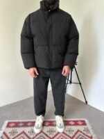 Мужская Зимняя Черная Куртка Пуфер - Стеганая Оверсайз с Высокой Горловиной