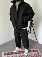 Мужская Зимняя Черная Куртка Пуфер - Стеганая Оверсайз с Высокой Горловиной