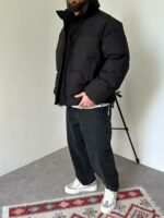 Мужская Зимняя Черная Куртка Пуфер - Стеганая Оверсайз с Высокой Горловиной