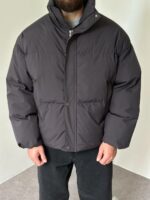 Мужская Зимняя Графитовая Куртка Пуфер - Стеганая Оверсайз с Высокой Горловиной