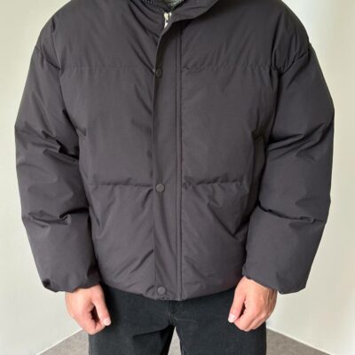 Мужская Зимняя Графитовая Куртка Пуфер - Стеганая Оверсайз с Высокой Горловиной