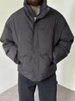 Мужская Зимняя Графитовая Куртка Пуфер - Стеганая Оверсайз с Высокой Горловиной