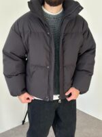 Мужская Зимняя Графитовая Куртка Пуфер - Стеганая Оверсайз с Высокой Горловиной