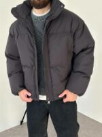 Мужская Зимняя Графитовая Куртка Пуфер - Стеганая Оверсайз с Высокой Горловиной