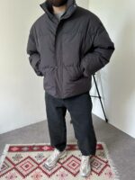Мужская Зимняя Графитовая Куртка Пуфер - Стеганая Оверсайз с Высокой Горловиной