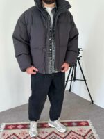 Мужская Зимняя Графитовая Куртка Пуфер - Стеганая Оверсайз с Высокой Горловиной