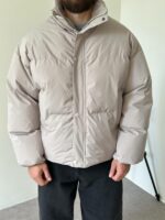 Мужская Зимняя Серая Куртка Пуфер - Стеганая Оверсайз с Высокой Горловиной