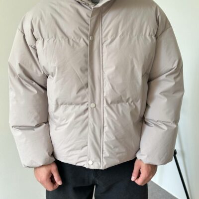 Мужская Зимняя Серая Куртка Пуфер - Стеганая Оверсайз с Высокой Горловиной