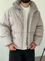 Мужская Зимняя Серая Куртка Пуфер - Стеганая Оверсайз с Высокой Горловиной