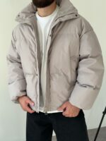 Мужская Зимняя Серая Куртка Пуфер - Стеганая Оверсайз с Высокой Горловиной