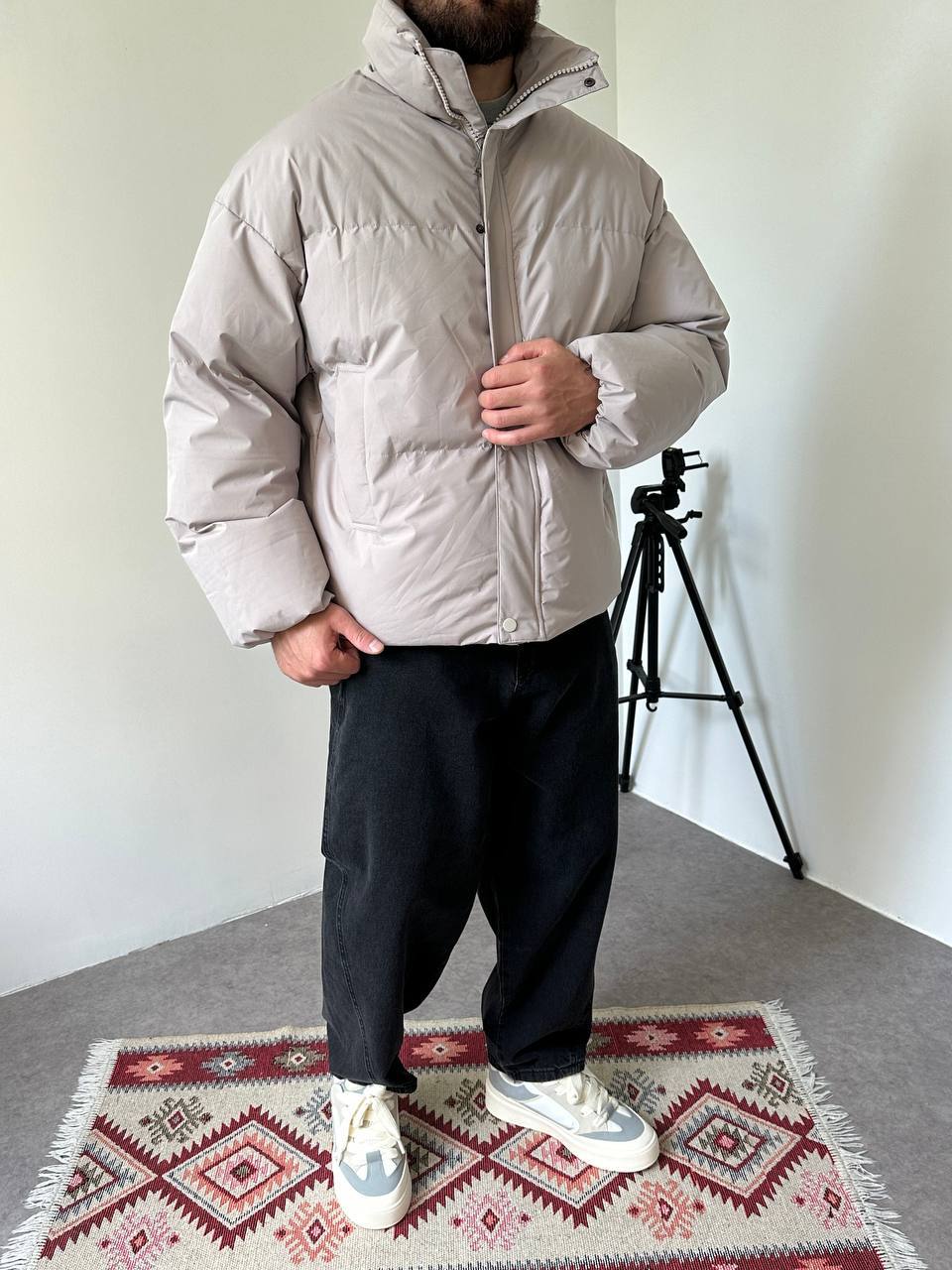 photo_2025-10-27_21-49-38 (2) Мужская Зимняя Серая Куртка Пуфер - Стеганая Оверсайз с Высокой Горловиной