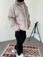 Мужская Зимняя Серая Куртка Пуфер - Стеганая Оверсайз с Высокой Горловиной