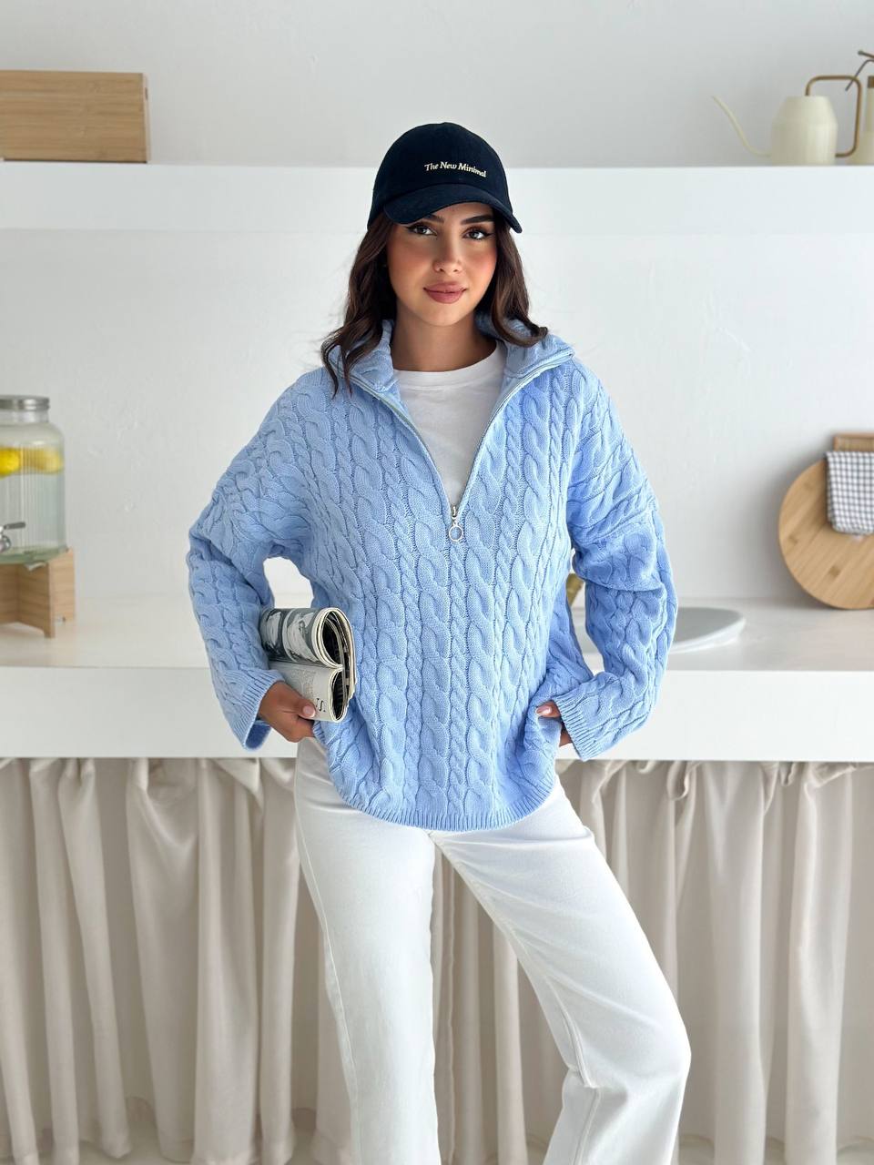 photo_2025-10-28_10-07-46 (2) Женский Теплый Голубой Свитер Джемпер Косичка - Свободного Кроя с Зип Воротником