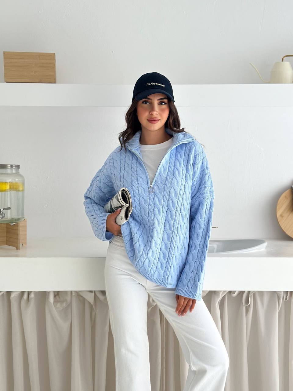 photo_2025-10-28_10-07-47 (2) Женский Теплый Голубой Свитер Джемпер Косичка - Свободного Кроя с Зип Воротником