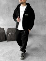 Мужской Черный Спортивный Костюм "Realism" Утепленный с Начесом на Молнии (Зипка + Штаны)