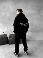 Мужской Черный Спортивный Костюм "Realism" Утепленный с Начесом на Молнии (Зипка + Штаны)