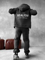 Мужской Графитовый Спортивный Костюм "Realism" Утепленный с Начесом на Молнии (Зипка + Штаны)