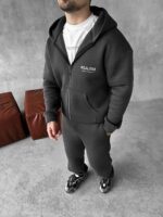 Мужской Графитовый Спортивный Костюм "Realism" Утепленный с Начесом на Молнии (Зипка + Штаны)