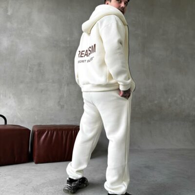 Мужской Молочный Спортивный Костюм "Realism" Утепленный с Начесом на Молнии (Зипка + Штаны)