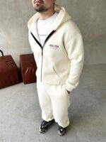 Мужской Молочный Спортивный Костюм "Realism" Утепленный с Начесом на Молнии (Зипка + Штаны)
