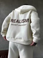 Мужской Молочный Спортивный Костюм "Realism" Утепленный с Начесом на Молнии (Зипка + Штаны)