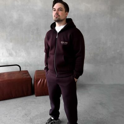 Мужской Коричневый Спортивный Костюм "Realism" Утепленный с Начесом на Молнии (Зипка + Штаны)