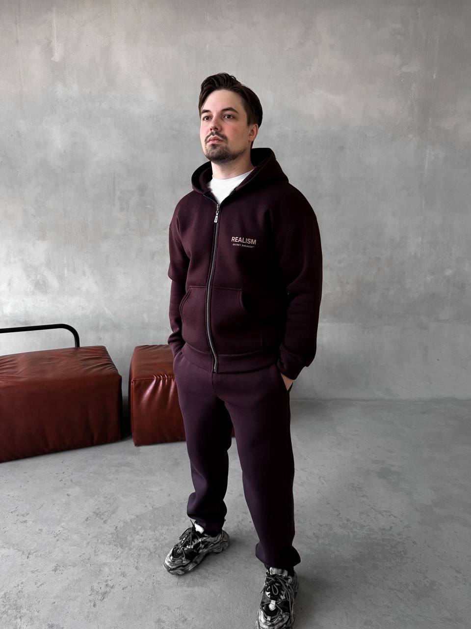 photo_2025-10-28_17-37-34 Мужской Коричневый Спортивный Костюм "Realism" Утепленный с Начесом на Молнии (Зипка + Штаны)