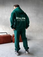 Мужской Зеленый Спортивный Костюм "Realism" Утепленный с Начесом на Молнии (Зипка + Штаны)