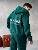 Мужской Зеленый Спортивный Костюм "Realism" Утепленный с Начесом на Молнии (Зипка + Штаны)