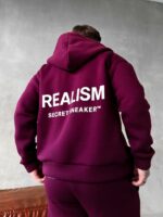 Мужской Бордовый Спортивный Костюм "Realism" Утепленный с Начесом на Молнии (Зипка + Штаны)