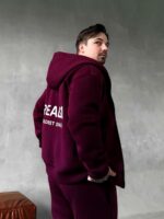 Мужской Бордовый Спортивный Костюм "Realism" Утепленный с Начесом на Молнии (Зипка + Штаны)