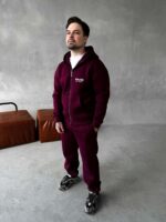 Мужской Бордовый Спортивный Костюм "Realism" Утепленный с Начесом на Молнии (Зипка + Штаны)