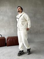 Мужской Базовый Теплый Молочный Спортивный Костюм с Начесом на Молнии (Зипка + Штаны)