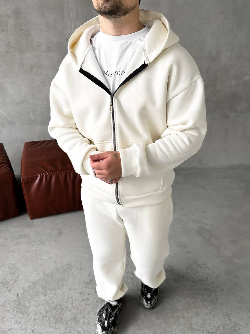 photo_2025-10-28_18-56-41 Мужской Базовый Теплый Молочный Спортивный Костюм с Начесом на Молнии (Зипка + Штаны)