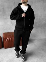 Мужской Базовый Теплый Черный Спортивный Костюм с Начесом на Молнии (Зипка + Штаны)